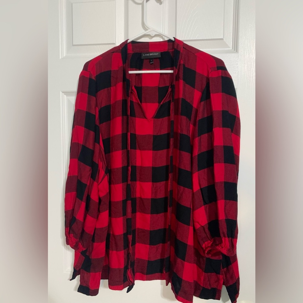Lane Bryant Buffalo Plaid Tie Front Top - size 22